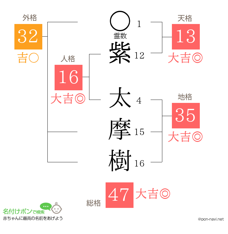 紫 太摩樹さんの姓名判断結果