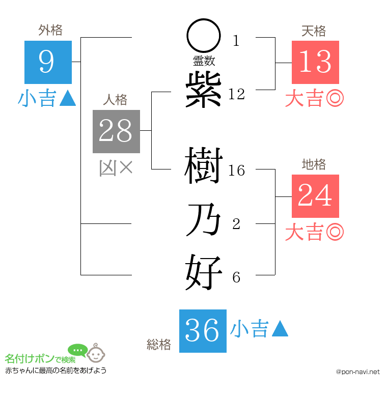 紫 樹乃好さんの姓名判断結果