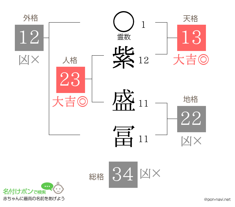 紫 盛冨さんの姓名判断結果