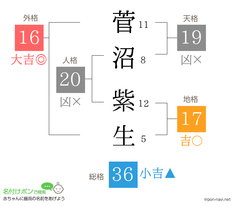 菅沼 紫生さんの姓名判断結果