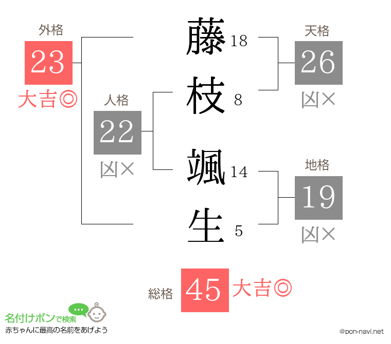 藤枝 颯生さんの姓名判断結果