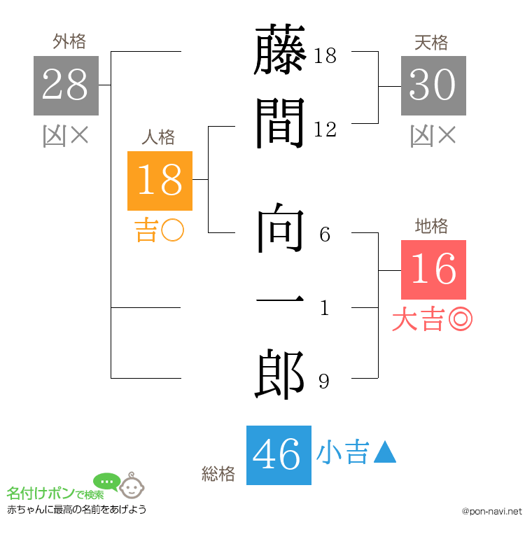 藤間 向一郎さんの姓名判断結果