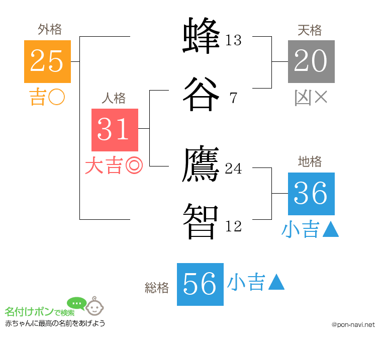蜂谷 鷹智さんの姓名判断結果