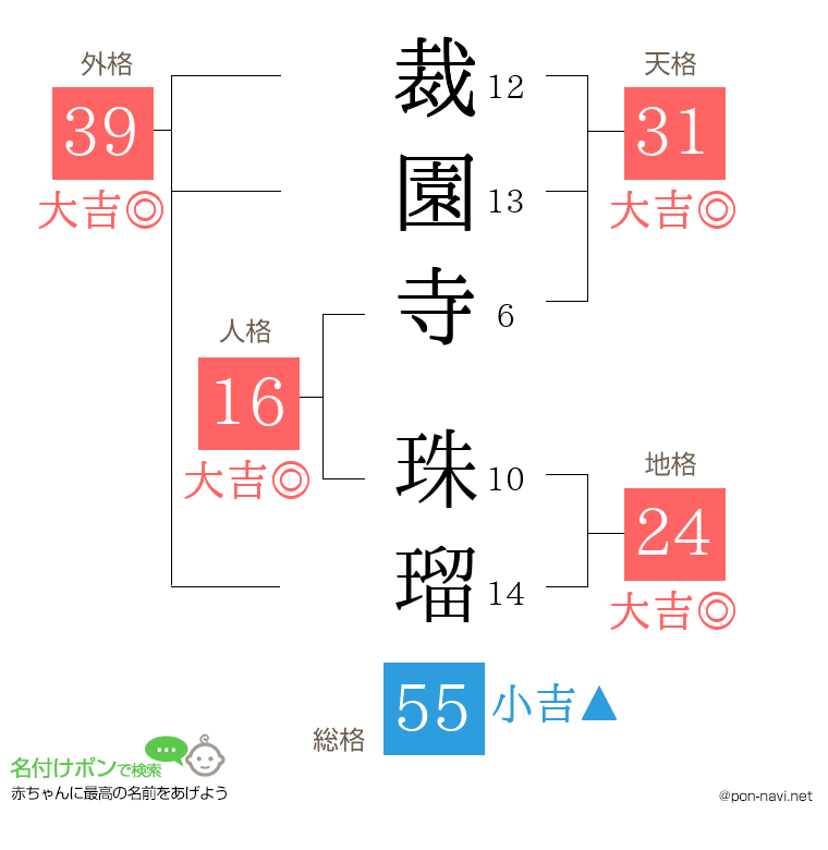 裁園寺 珠瑠さんの姓名判断結果