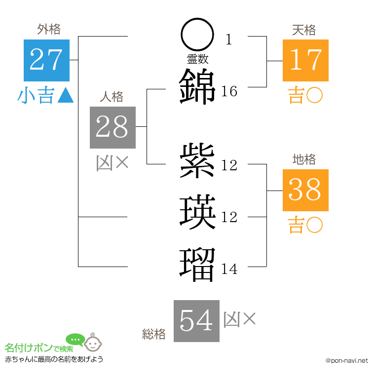 錦 紫瑛瑠さんの姓名判断結果