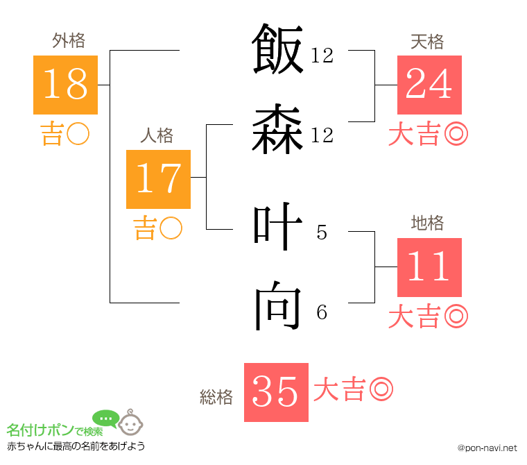 飯森 叶向さんの姓名判断結果