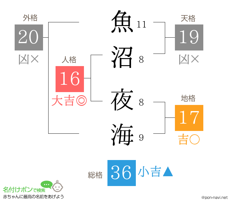魚沼 夜海さんの姓名判断結果
