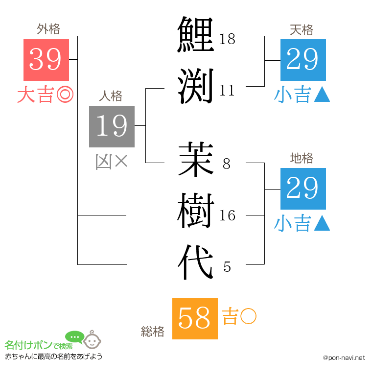 鯉渕 茉樹代さんの姓名判断結果