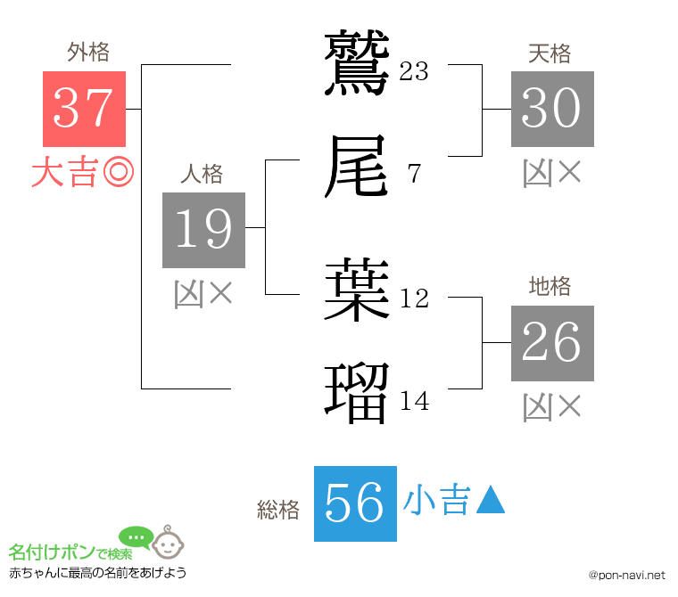 鷲尾 葉瑠さんの姓名判断結果