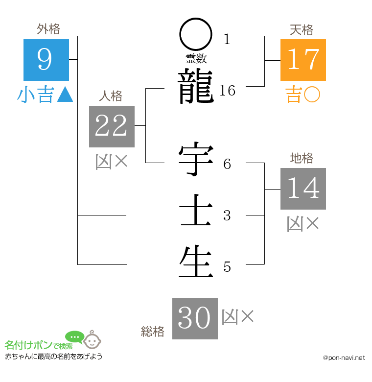 龍 宇士生さんの姓名判断結果